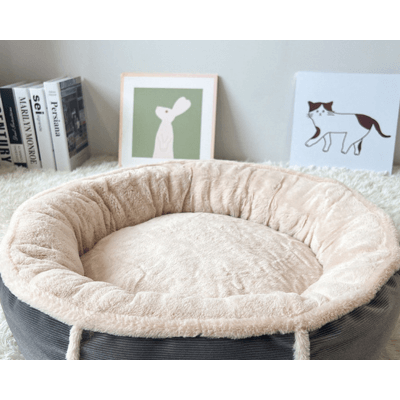 panier chat rond blanc gris 