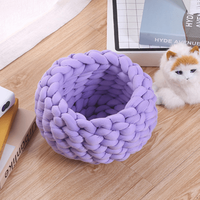 panier chat tressé mauve 