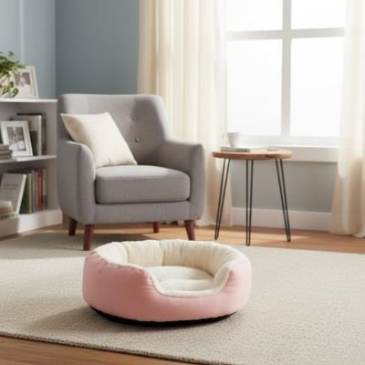 panier pour chat rond blanc rose 