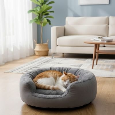 panier pour chat rond gris chat endormi 2