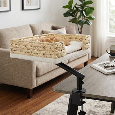 panier pour chat tressé support rotatif avec chaton