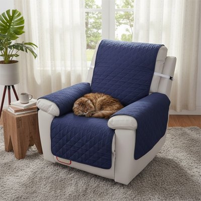 protection canapé chat bleue marine une place avec chat endormi