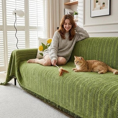 protection canapé chat couverture vert olive humain chat