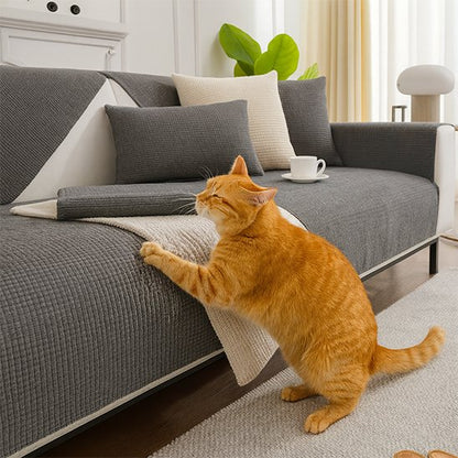 protection canapé chat gris foncé avec chat griffant