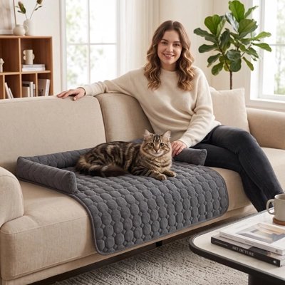 protection canape chat gris foncé rebords femme chat 