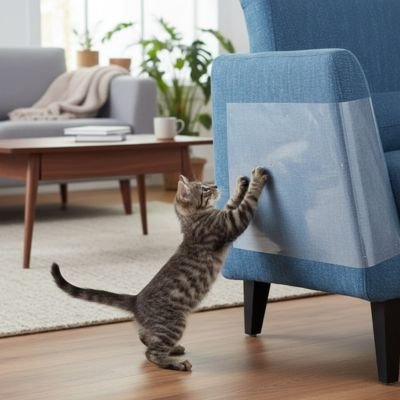 protection canapé chat transparent adhésif avec chat 