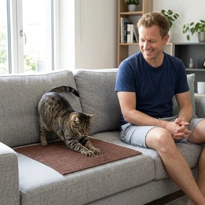 protege canape chat marron sur canapé humain chat