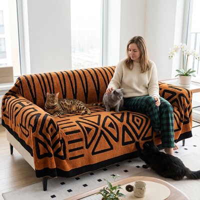protege canape chat orange motifs housse 2
