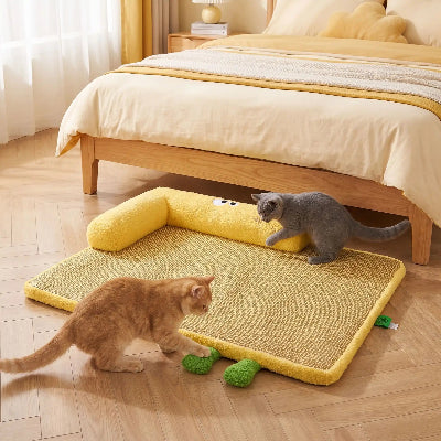 tapis chat avec rebord jaune chats jouant chambre