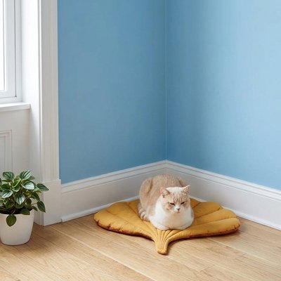 tapis chat feuille automne avec chat assis 