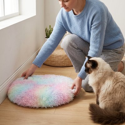 tapis chat rond multicolore femme chat assis