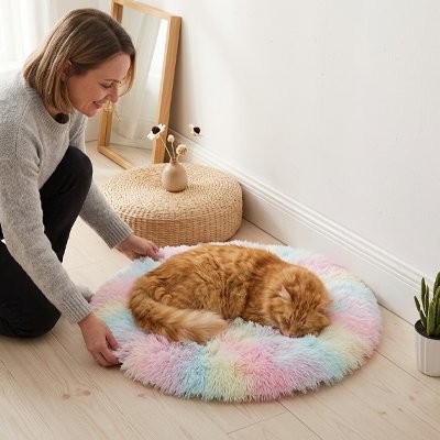 tapis chat rond multicolore femme chat endormi