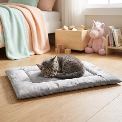 tapis pour chat gris chat enroulé endormi