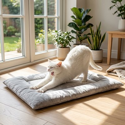 tapis pour chat gris chat qui s'étire 