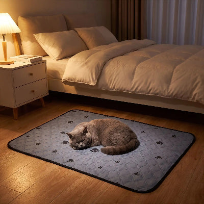 tapis pour chat gris empreintes pattes chat endormi chambre