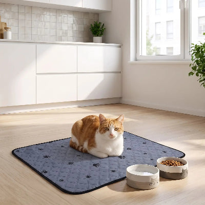tapis pour chat gris empreintes pattes chat pose brioche 1
