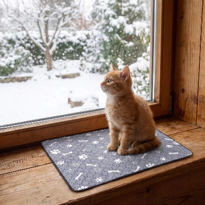 tapis pour chat gris empreintes pattes os chaton neige