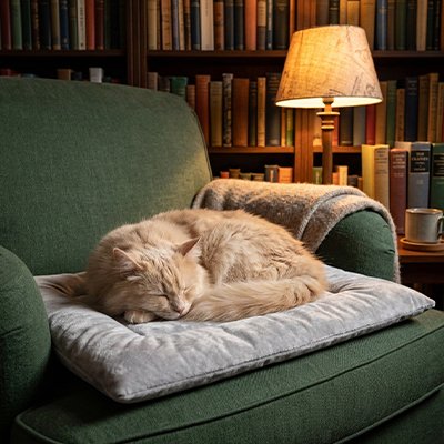 tapis pour chat gris sur fauteuil chat endormi