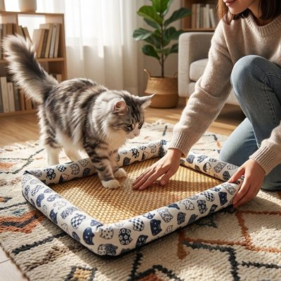 tapis rafraichissant chat blanc rotin chat humain