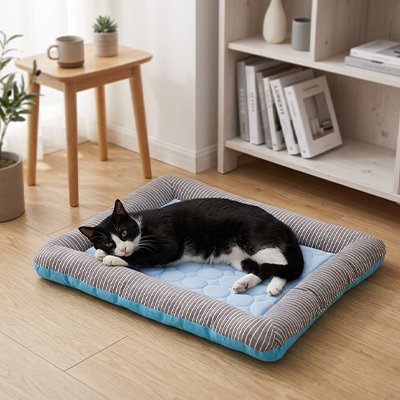 tapis rafraichissant chat bleu avec chat allonge