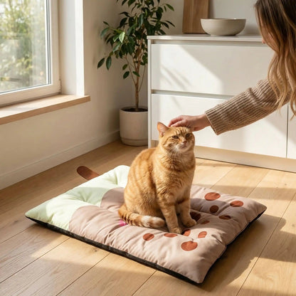 tapis rafraichissant chat bubble tea avec chat assis caresse 