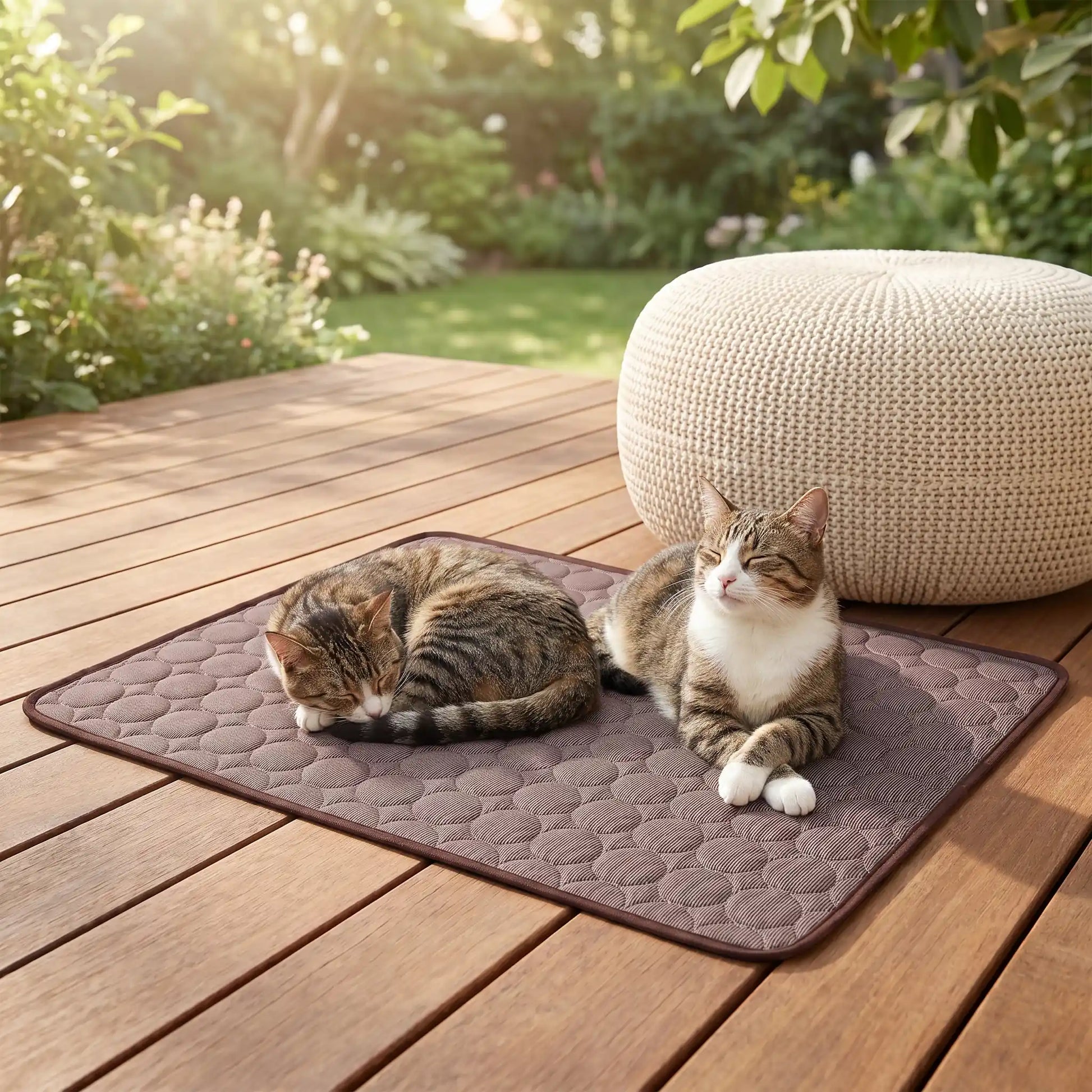 tapis rafraichissant chat café avec deux chats calme