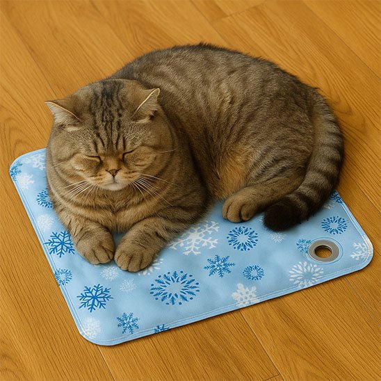 tapis rafraichissant chat flocons avec chat assis tranquille 