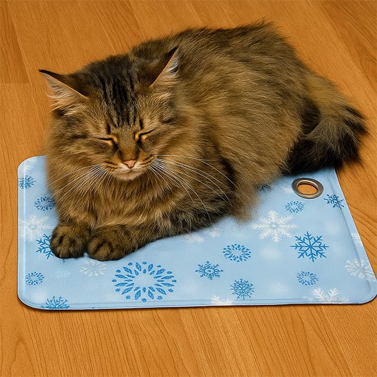 tapis rafraichissant chat flocons avec chat assis