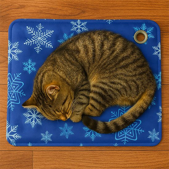 tapis rafraichissant chat flocons avec chat endormi 
