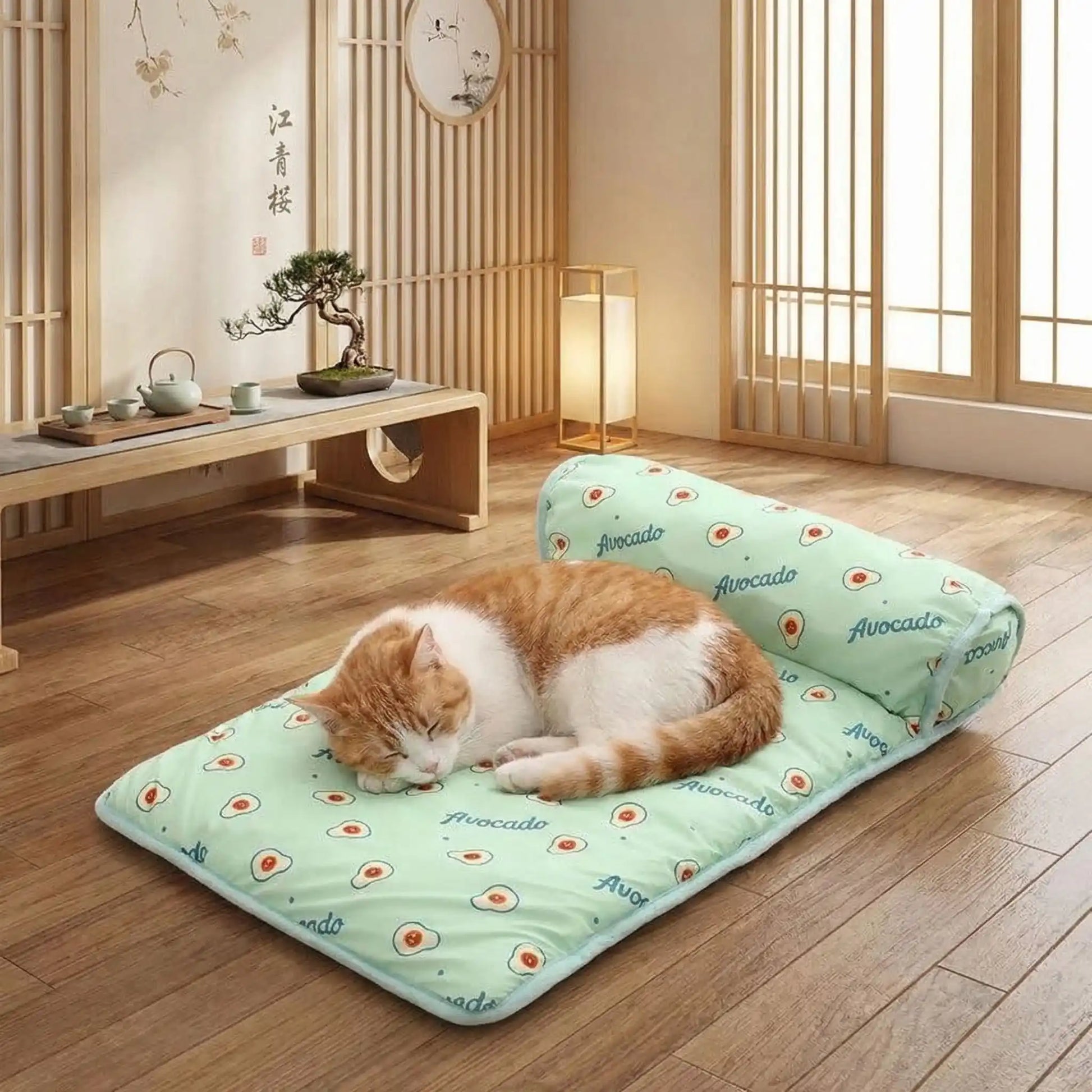 tapis rafraichissant chat lit avocat avec chat endormi