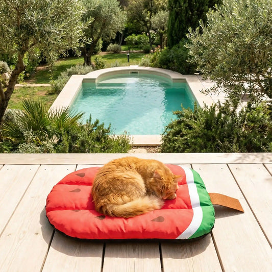 tapis rafraichissant chat pastèque avec chat endormi