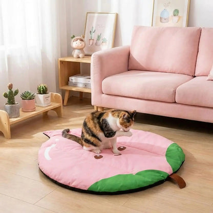 tapis rafraichissant chat pêche rose avec chat faisant toilette 