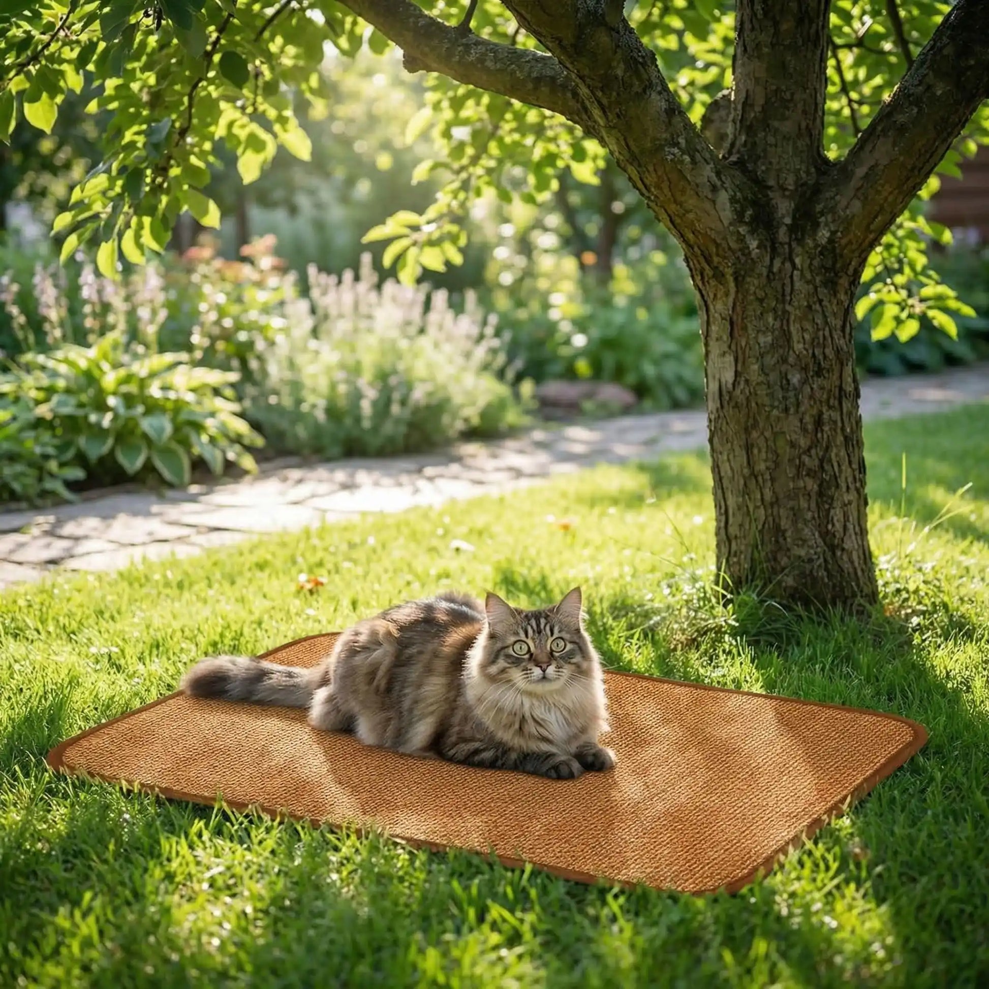 tapis rafraichissant chat polymère avec chat jardin 
