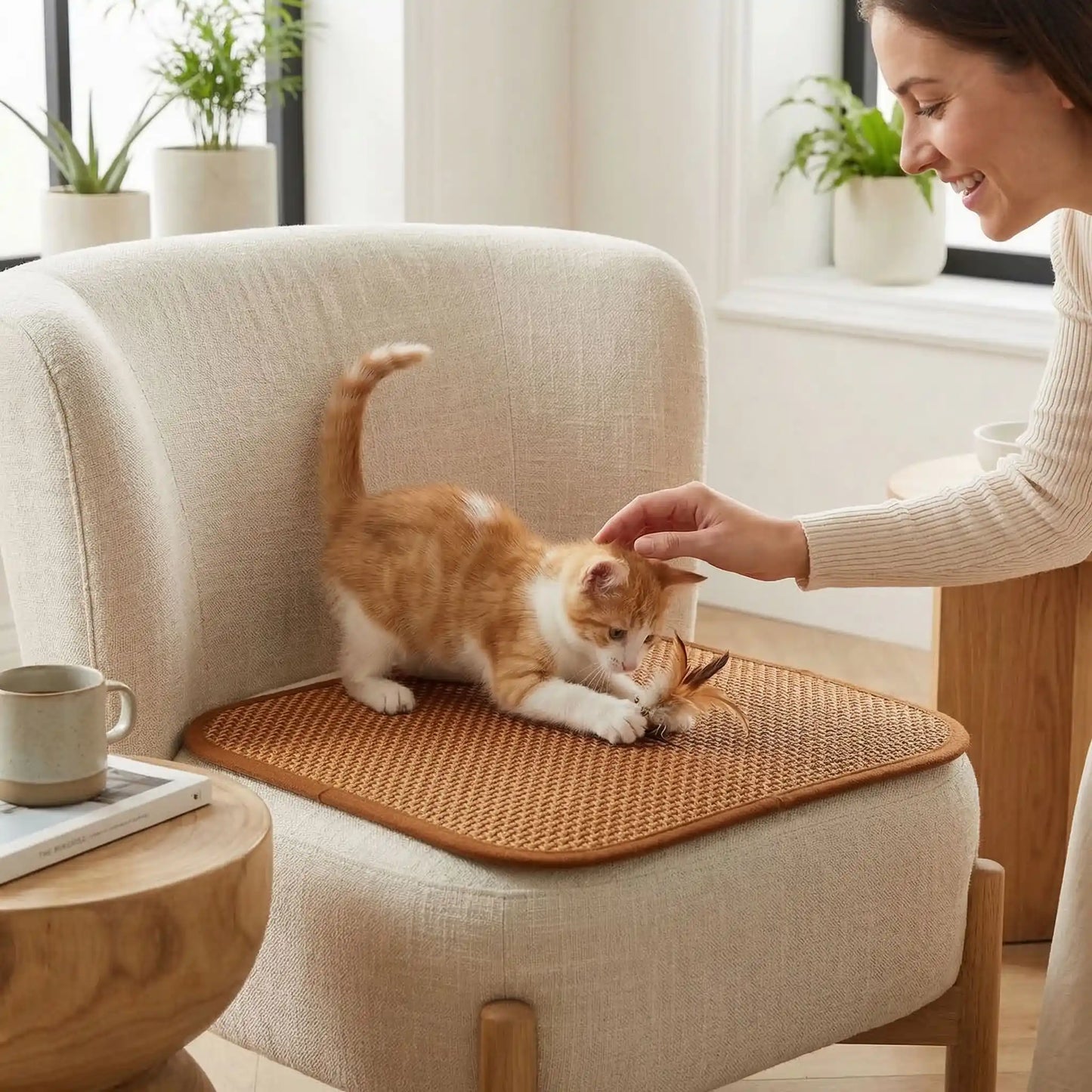 tapis rafraichissant chat polymère avec chaton jouant humain