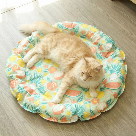 tapis rafraichissant chat rond avec chat allonge calme 