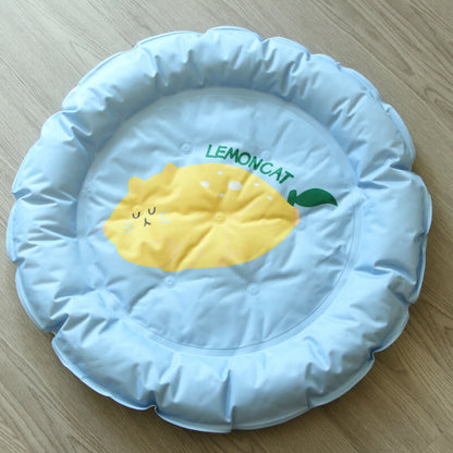 tapis rafraichissant chat rond bleu avec chat citron 