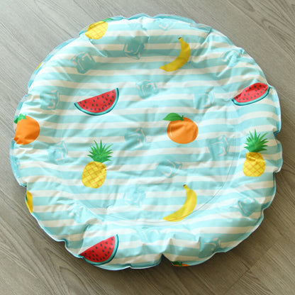 tapis rafraichissant chat rond bleu avec fruits 