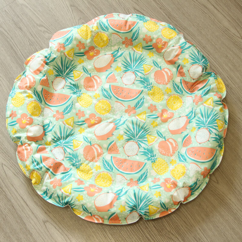 tapis rafraichissant chat rond vert pastel fruits tropicaux 