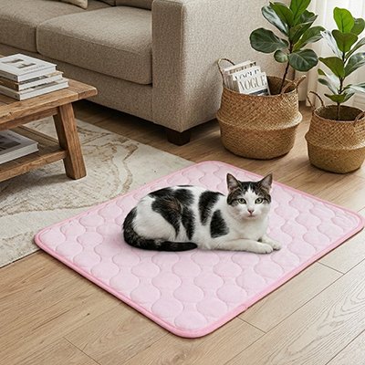 tapis rafraichissant chat rose avec chat tranquille 