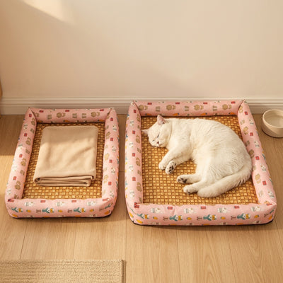tapis rafraichissant chat rose rotin deux tailles chat dodo