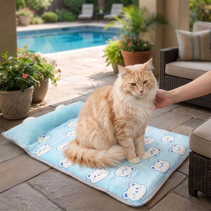 tapis rafraichissant chat soie bleu terrasse pisicne 