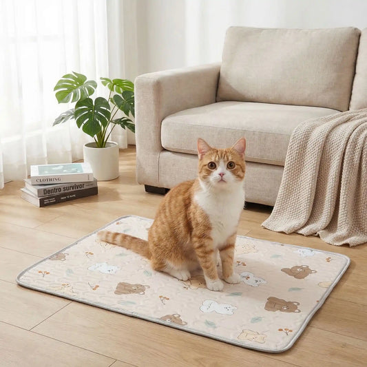 tapis rafraichissamt chat soie latex avec chat assis 