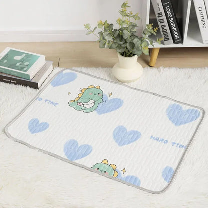 tapis rafraichissant chat soie latex coeurs dinosaures