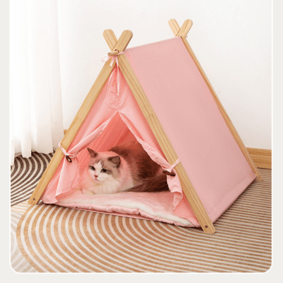tente pour chat bois zen rose 