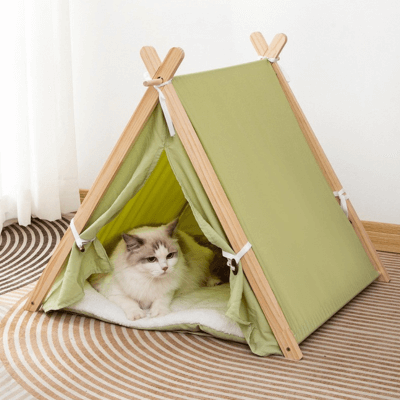 tente pour chat bois zen vert 